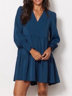 O.P.T bay dress tiered long sleeve teal blue boho feminine tuckernuck size M